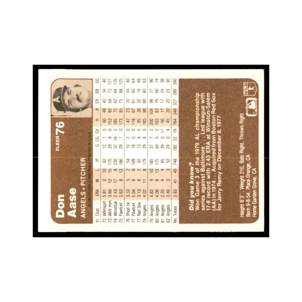 1983 Fleer Don Aase Baseball Cards #76