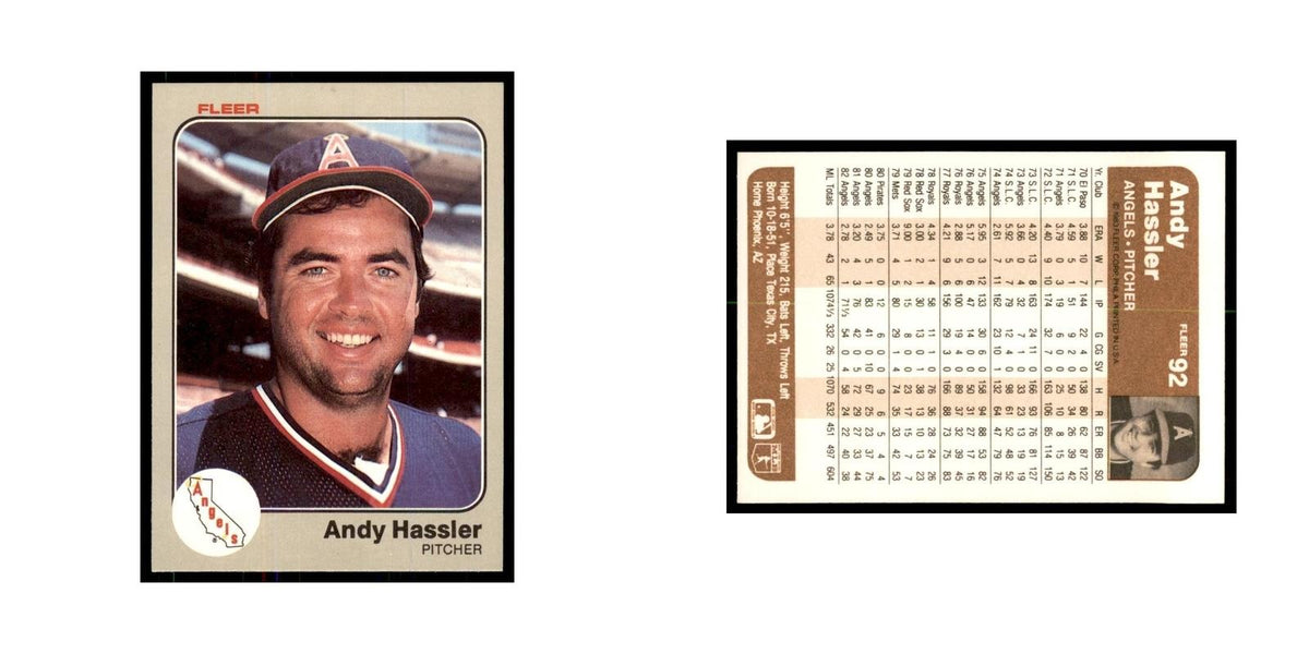 1983 Fleer Andy Hassler Baseball Cards #92