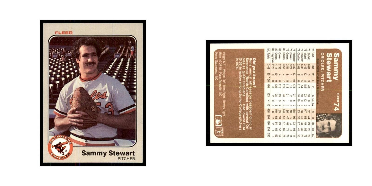 1983 Fleer Sammy Stewart Baseball Cards #74