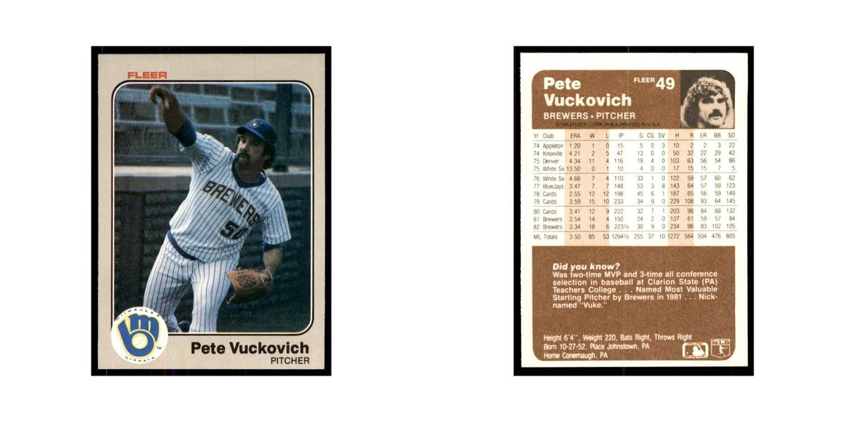 1983 Fleer Pete Vuckovich Baseball Cards #49