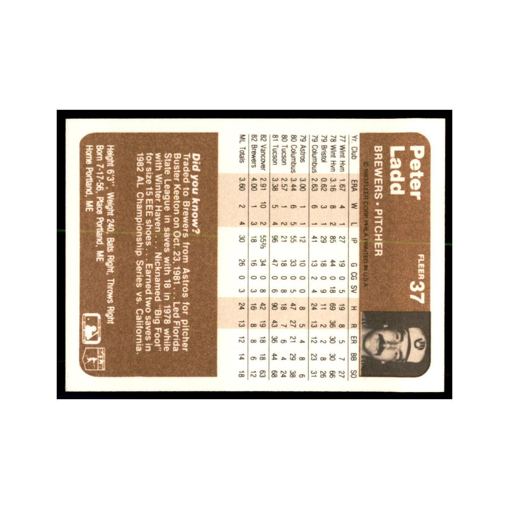 1983 Fleer Pete Ladd Baseball Cards #37