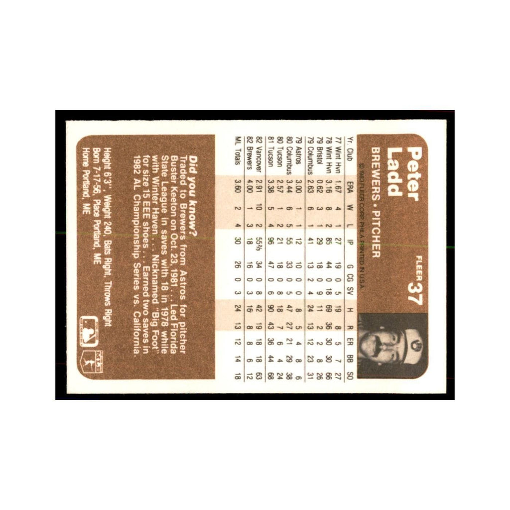 1983 Fleer Pete Ladd Baseball Cards #37