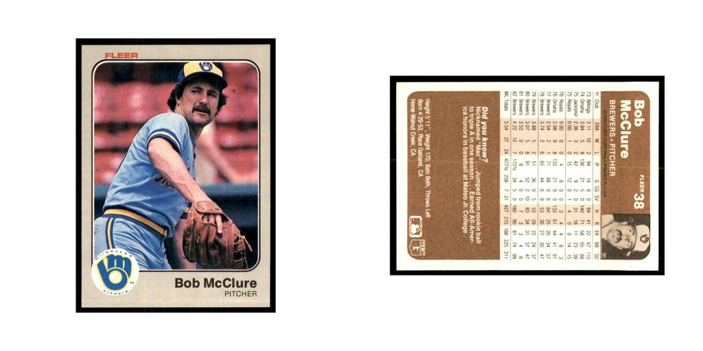 1983 Fleer Bob Mcclure Baseball Cards #38