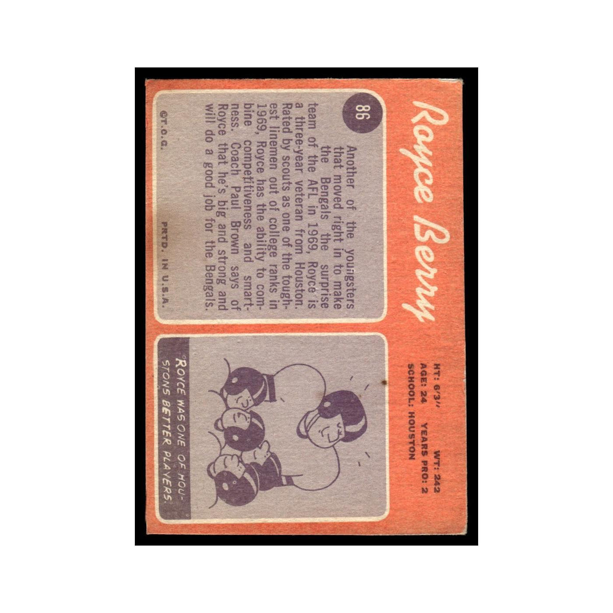 1970 Topps (Damaged) Royce Berry Bengals #86