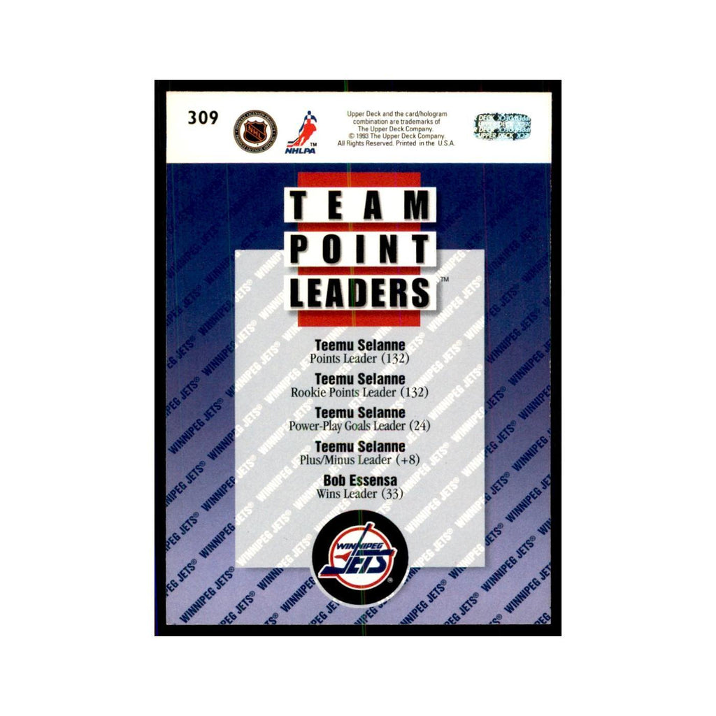 1993 Upper Deck Teemu Selanne Hockey Cards #309
