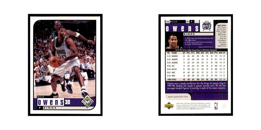 1998 UD Choice Billy Owens Basketball Cards #123