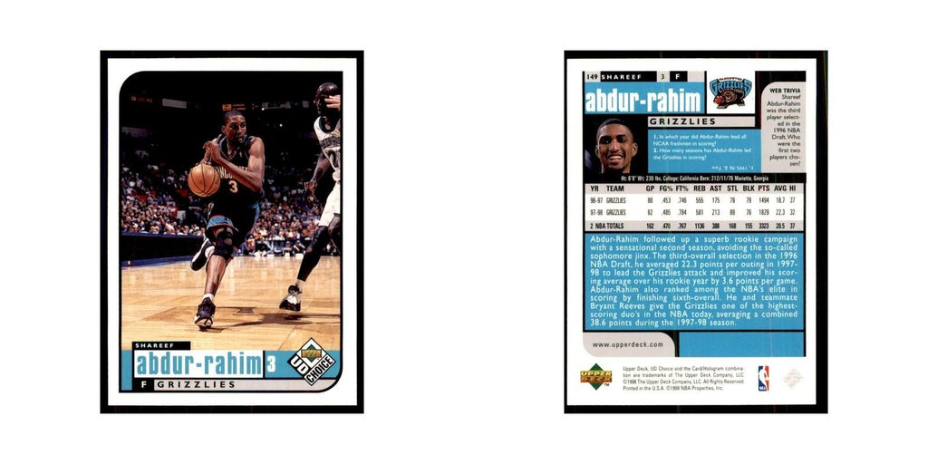 1998 UD Choice Shareef Abdur-Rahim Basketball Cards #149