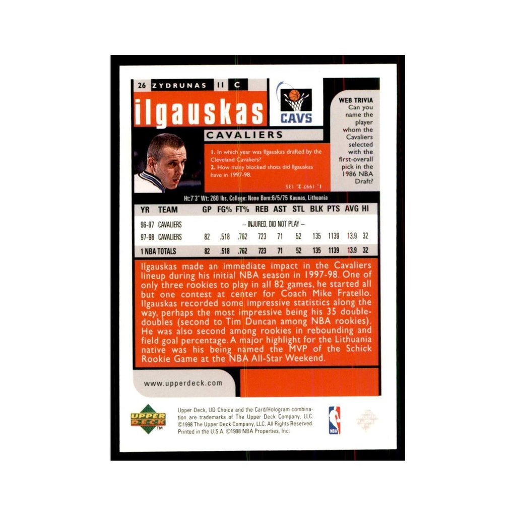 1998 UD Choice Zydrunas Ilgauskas Basketball Cards #26
