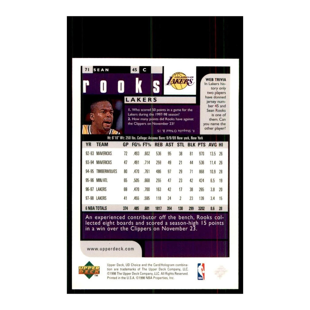 1998 UD Choice Sean Rooks Basketball Cards #71