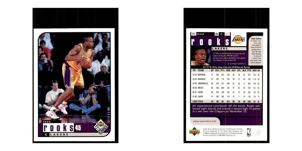 1998 UD Choice Sean Rooks Basketball Cards #71