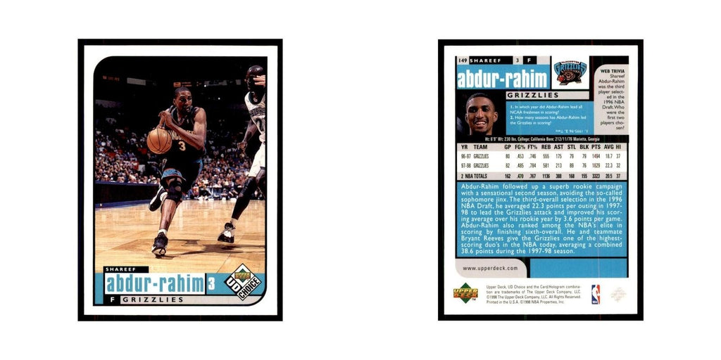 1998 UD Choice Shareef Abdur-Rahim Basketball Cards #149
