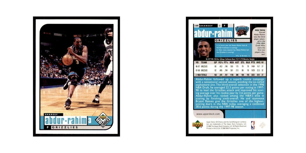 1998 UD Choice Shareef Abdur-Rahim Basketball Cards #149