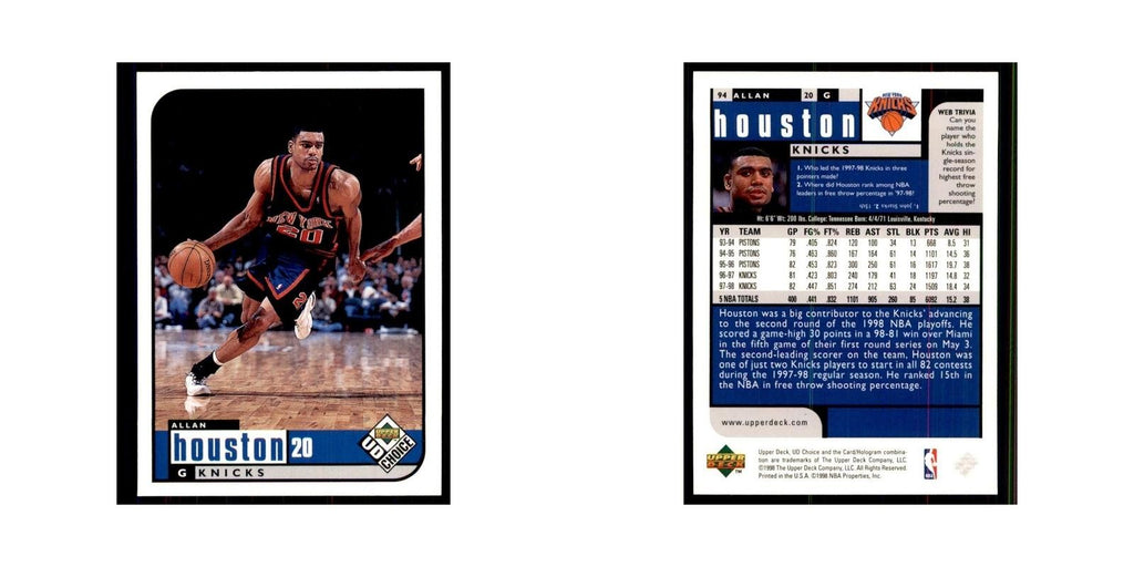 1998 UD Choice Allan Houston Basketball Cards #94