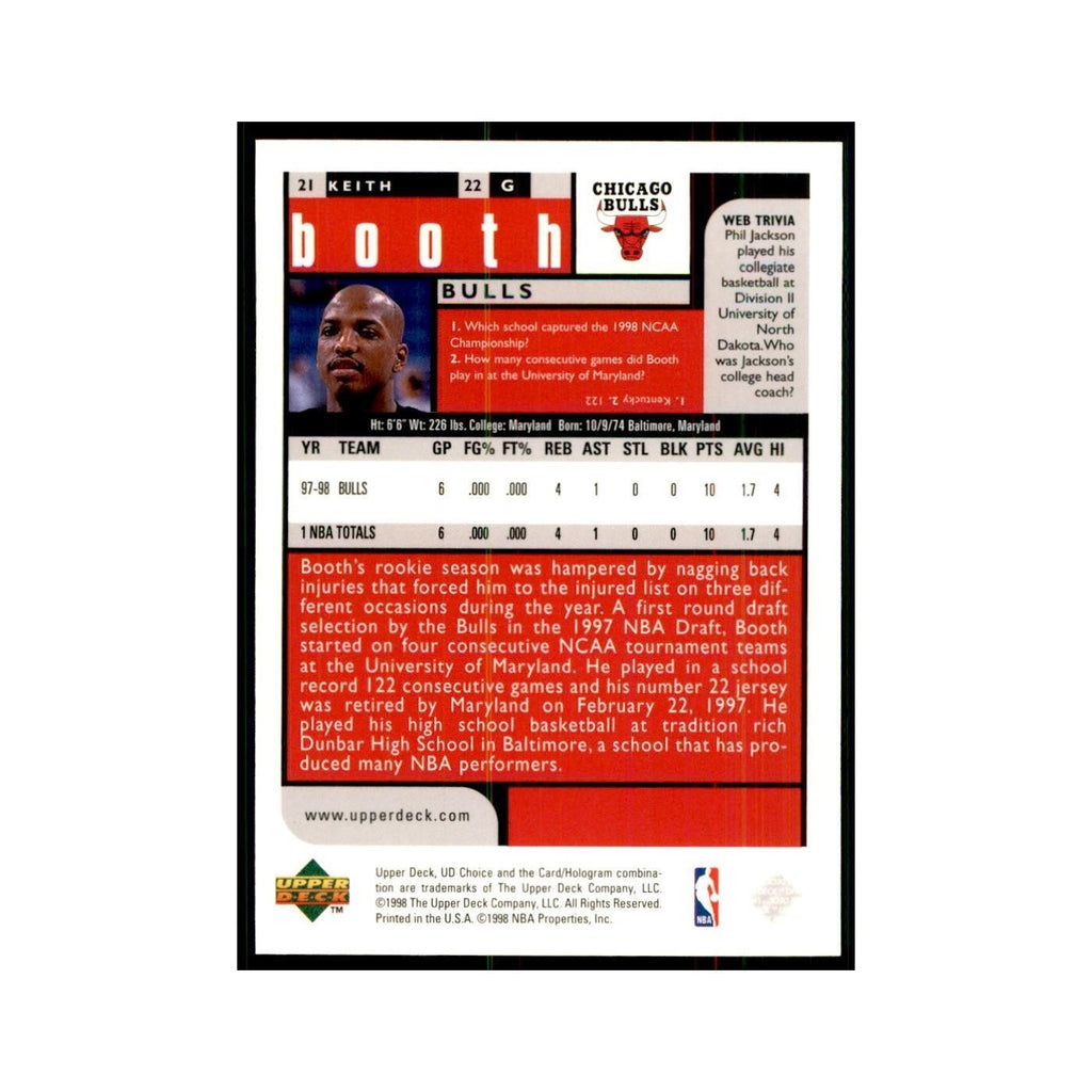 1998 UD Choice Keith Booth Basketball Cards #21