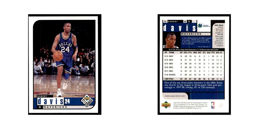 1998 UD Choice Hubert Davis Basketball Cards #32