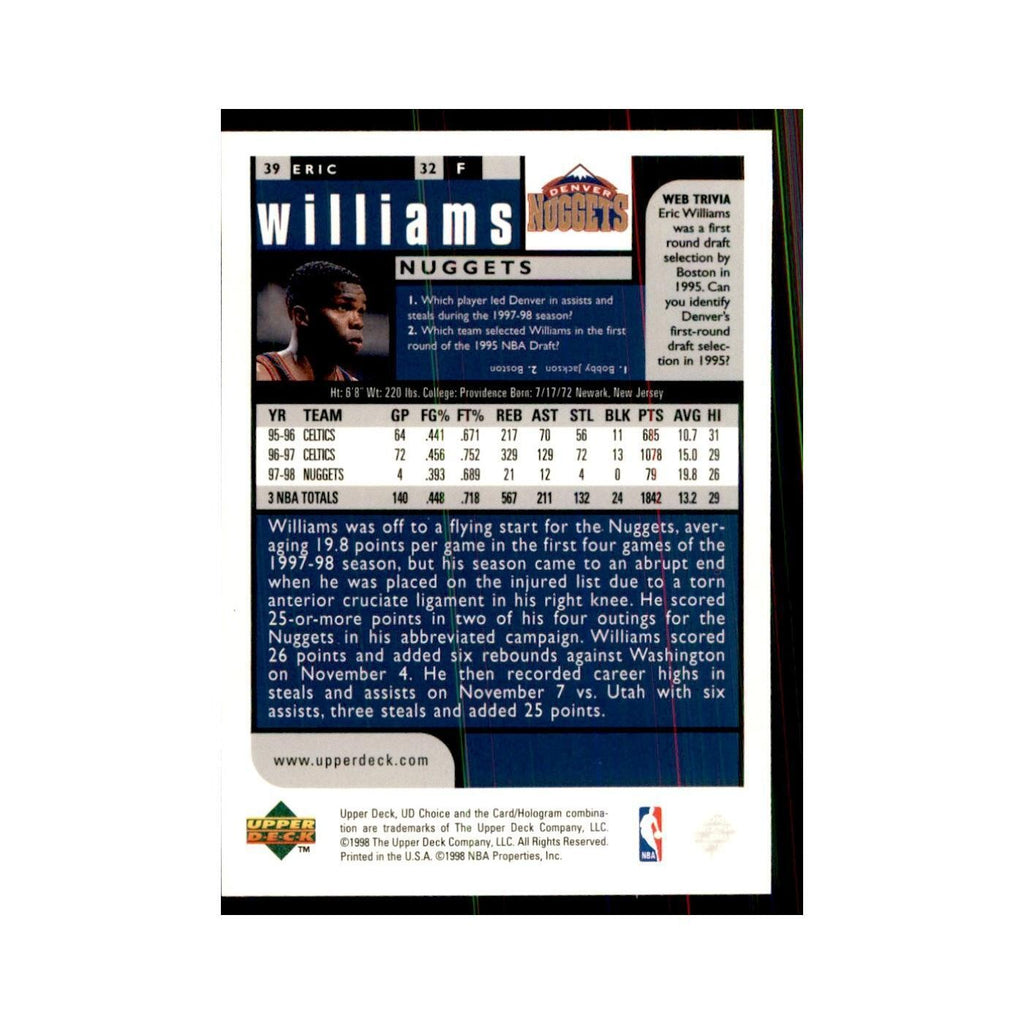 1998 UD Choice Eric Williams Basketball Cards #39