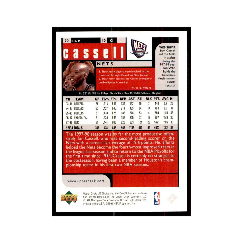 1998 UD Choice Sam Cassell Basketball Cards #90