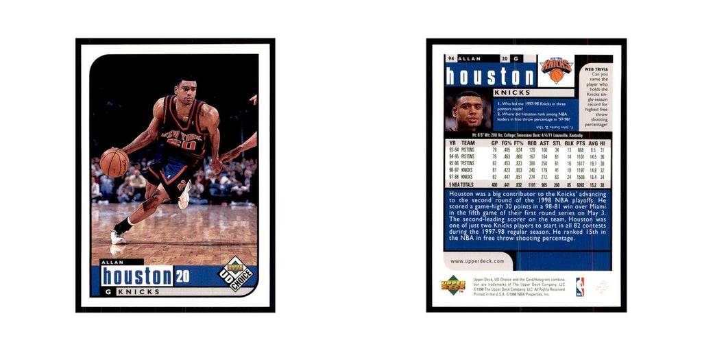 1998 UD Choice Allan Houston Basketball Cards #94