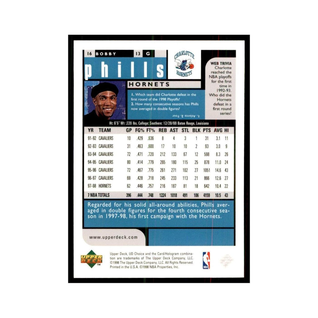 1998 UD Choice Bobby Phills Basketball Cards #16