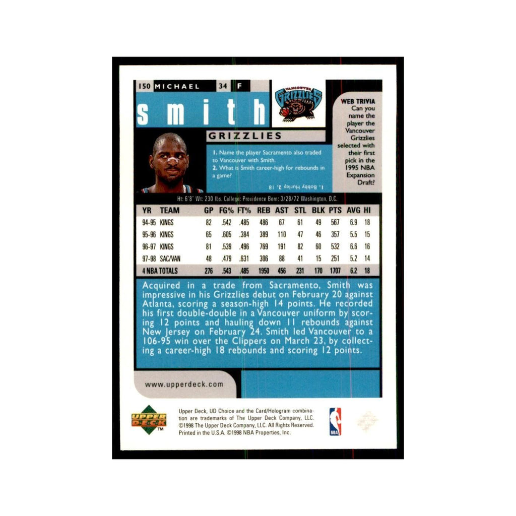 1998 UD Choice Michael Smith Basketball Cards #150