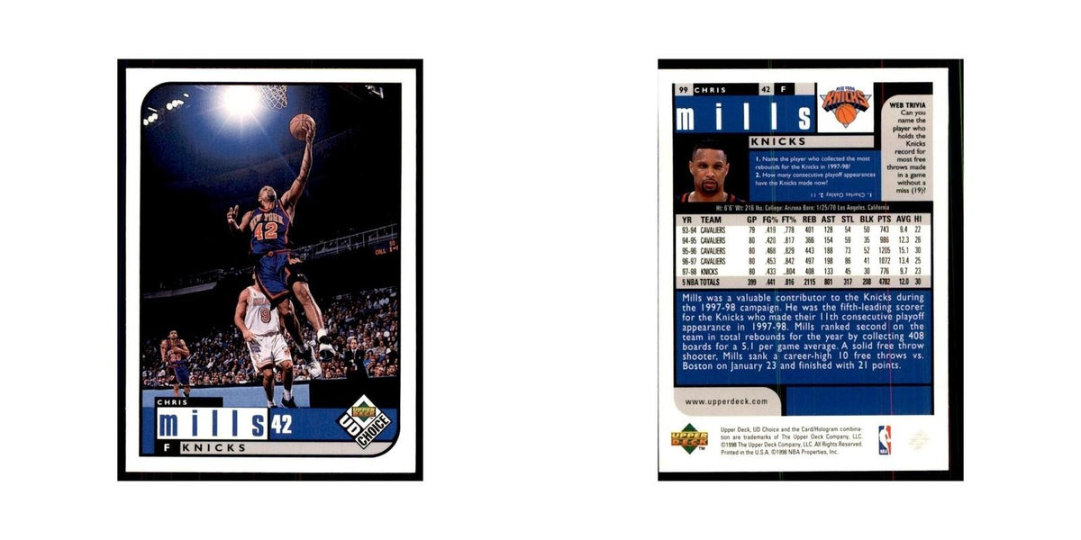 1998 UD Choice Chris Mills Basketball Cards #99