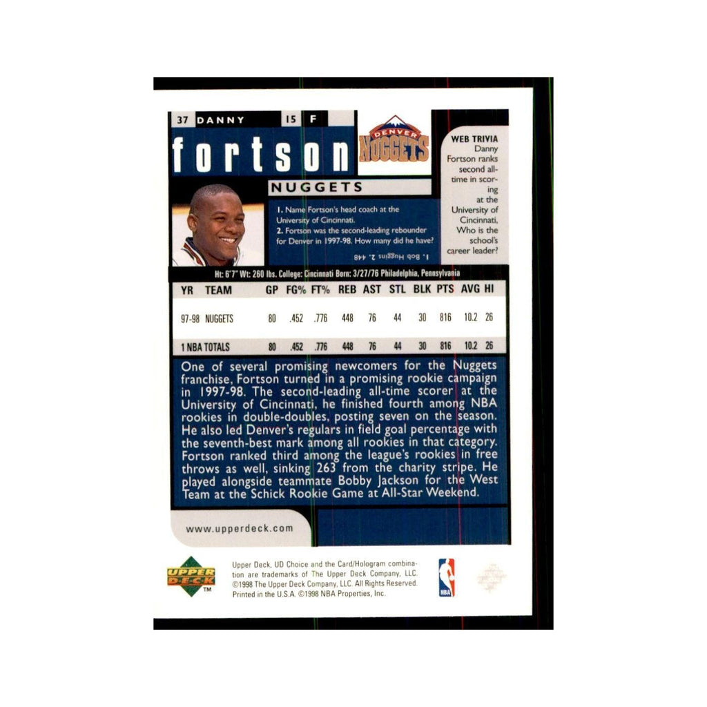1998 UD Choice Danny Fortson Basketball Cards #37