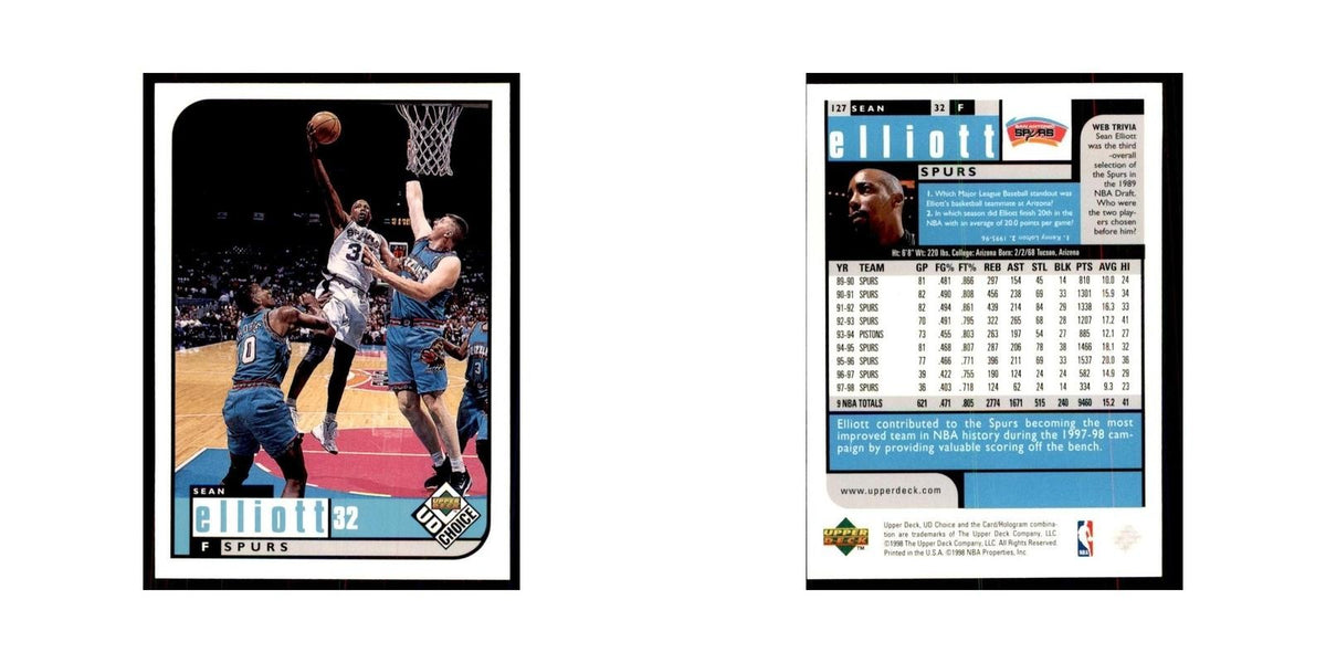 1998 UD Choice Sean Elliott Basketball Cards #127