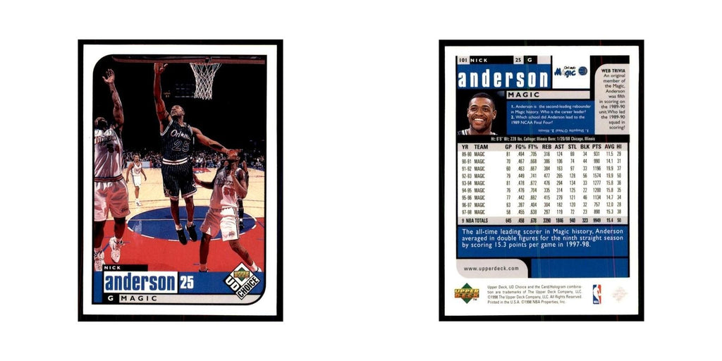 1998 UD Choice Nick Anderson Basketball Cards #101