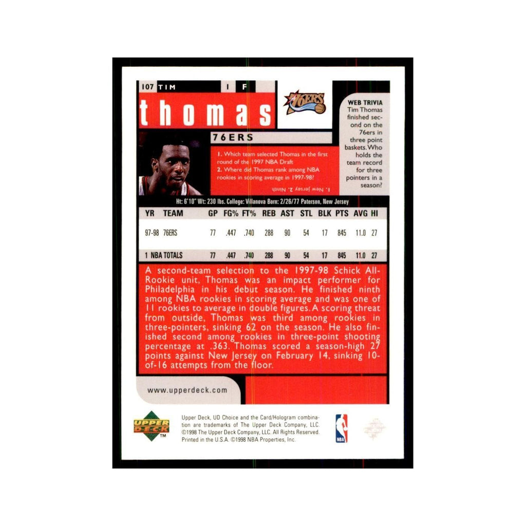 1998 UD Choice Tim Thomas Basketball Cards #107