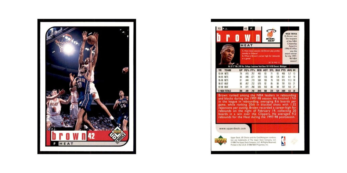 1998 UD Choice P.J. Brown Basketball Cards #73