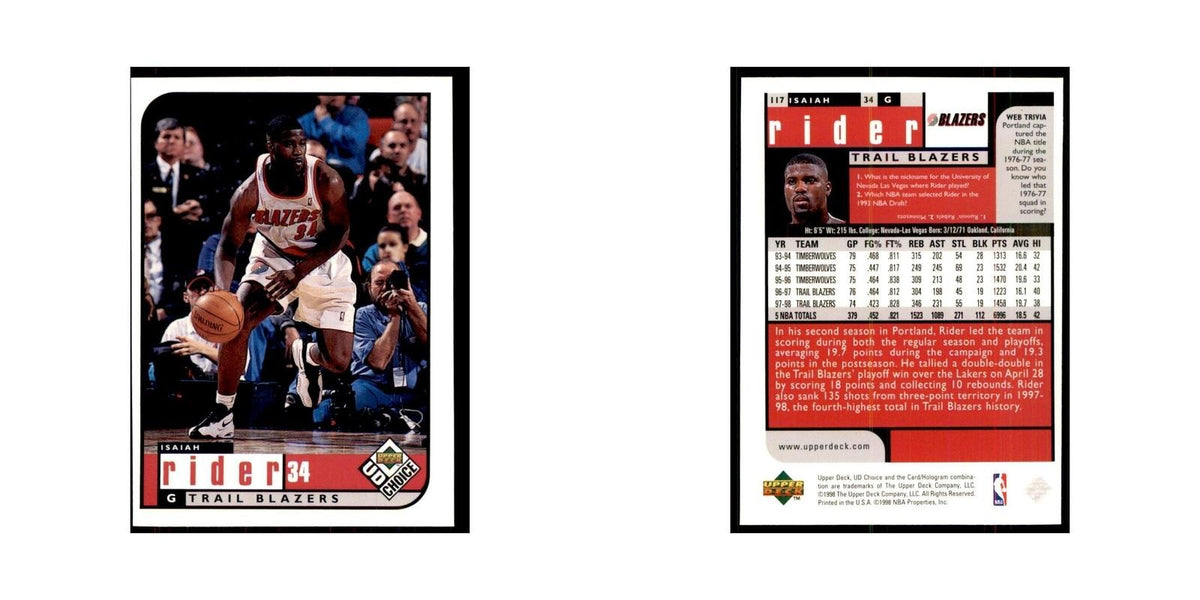 1998 UD Choice Isaiah Rider Basketball Cards #117