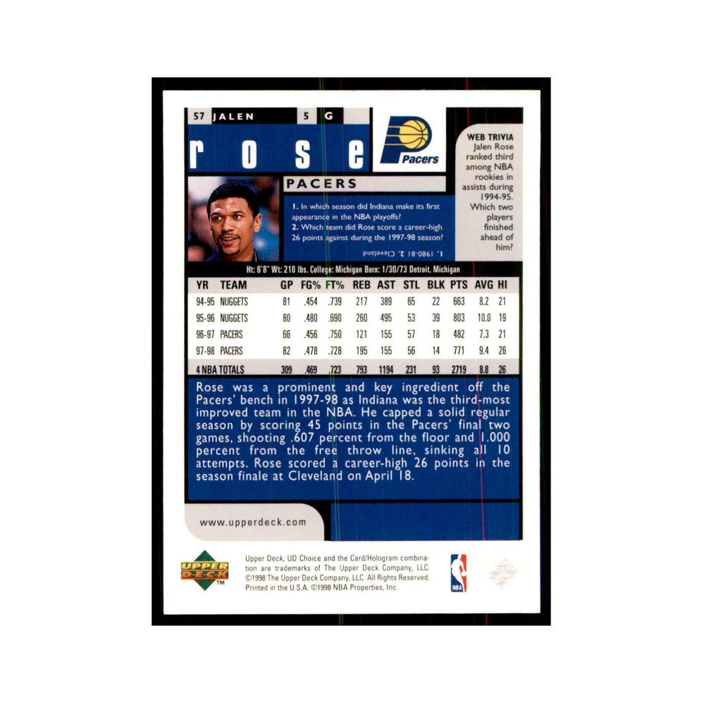 1998 UD Choice Jalen Rose Basketball Cards #57
