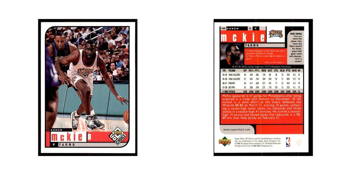 1998 UD Choice Aaron McKie Basketball Cards #109