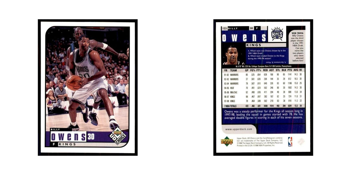 1998 UD Choice Billy Owens Basketball Cards #123