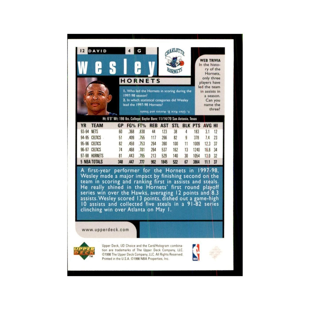 1998 UD Choice David Wesley Basketball Cards #12