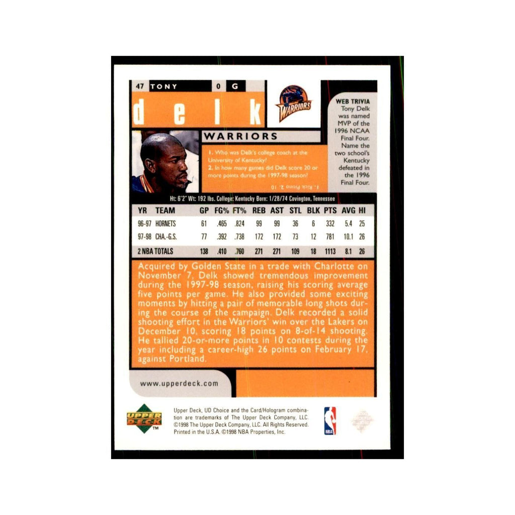 1998 UD Choice Tony Delk Basketball Cards #47