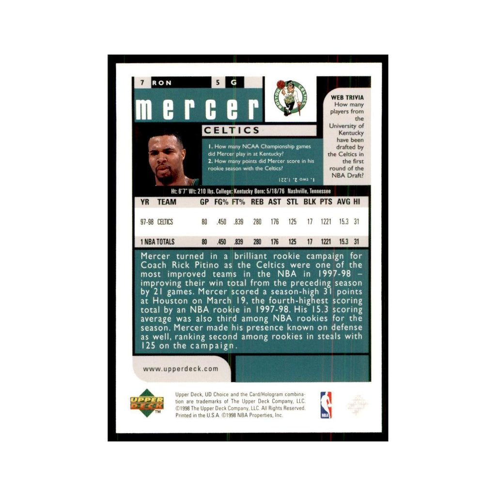 1998 UD Choice Ron Mercer Basketball Cards #7