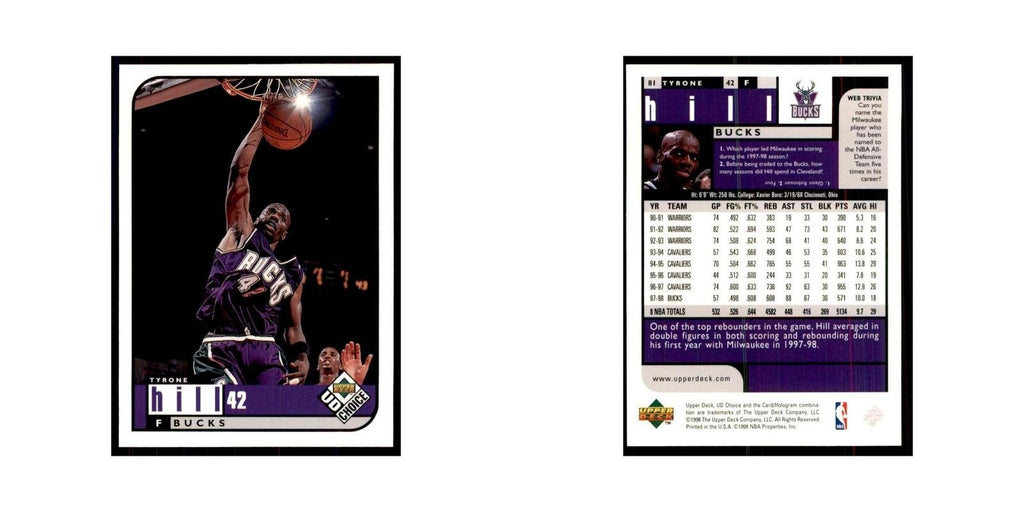 1998 UD Choice Tyrone Hill Basketball Cards #81