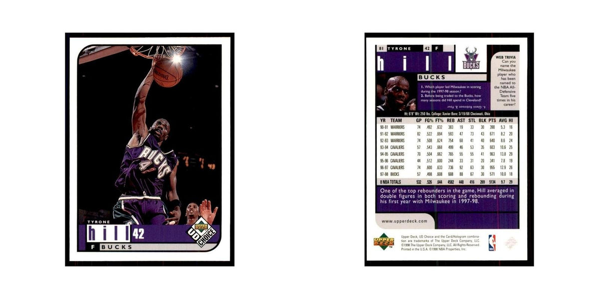 1998 UD Choice Tyrone Hill Basketball Cards #81