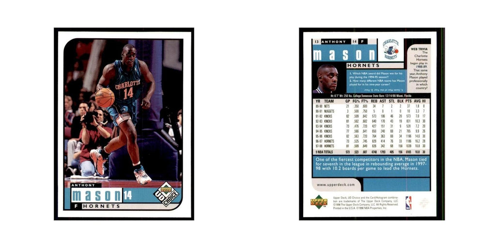 1998 UD Choice Anthony Mason Basketball Cards #13