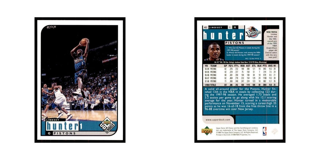 1998 UD Choice Lindsey Hunter Basketball Cards #42