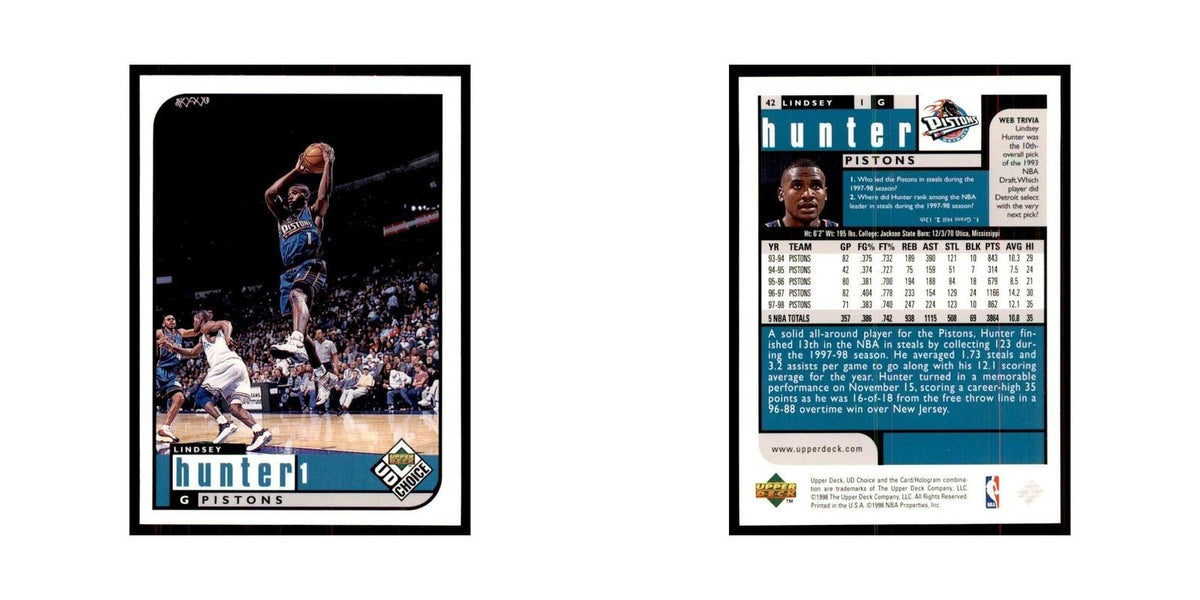 1998 UD Choice Lindsey Hunter Basketball Cards #42