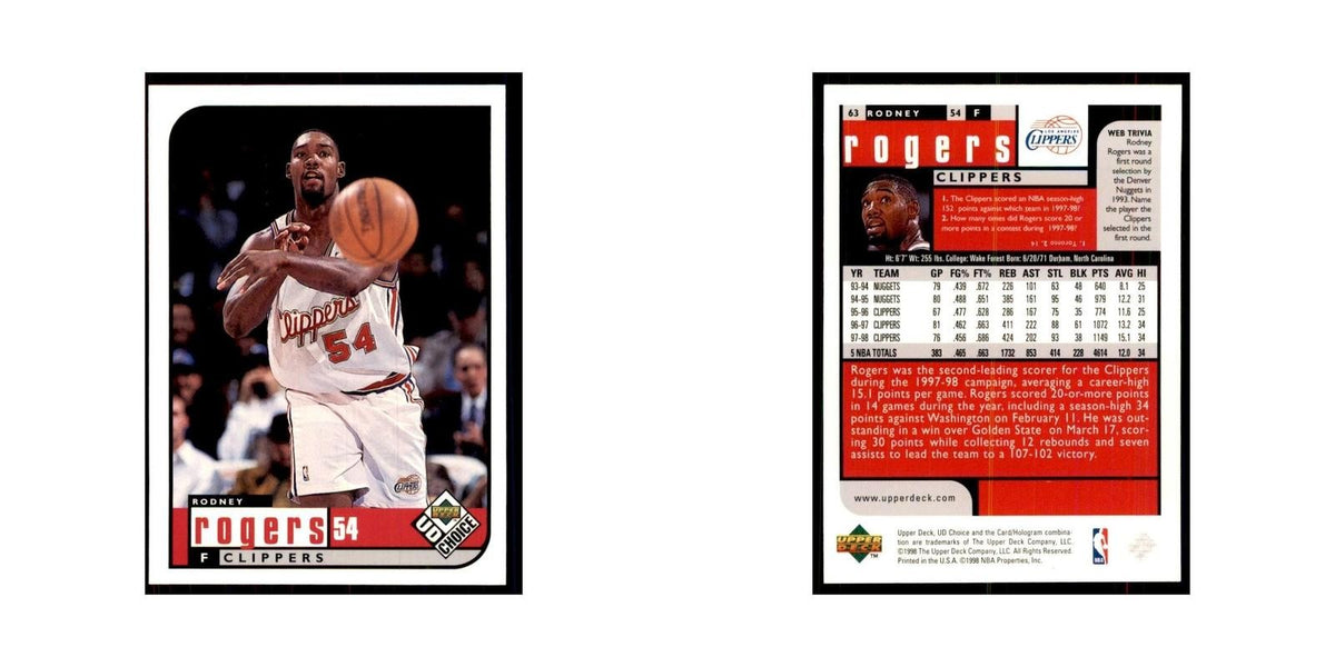 1998 UD Choice Rodney Rogers Basketball Cards #63
