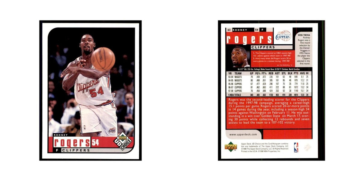 1998 UD Choice Rodney Rogers Basketball Cards #63
