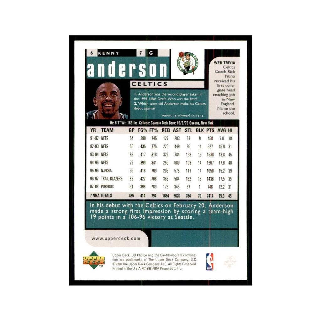 1998 UD Choice Kenny Anderson Basketball Cards #6
