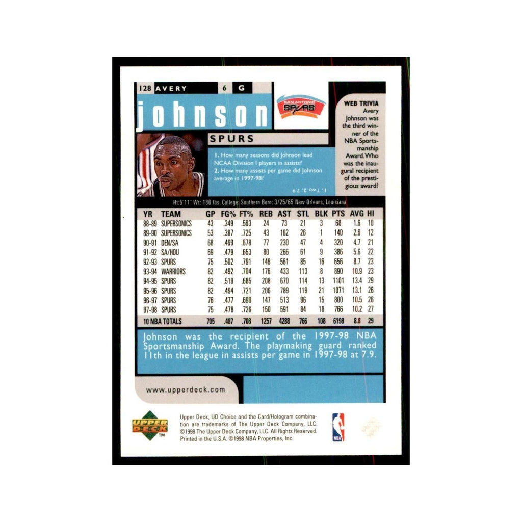 1998 UD Choice Avery Johnson Basketball Cards #128