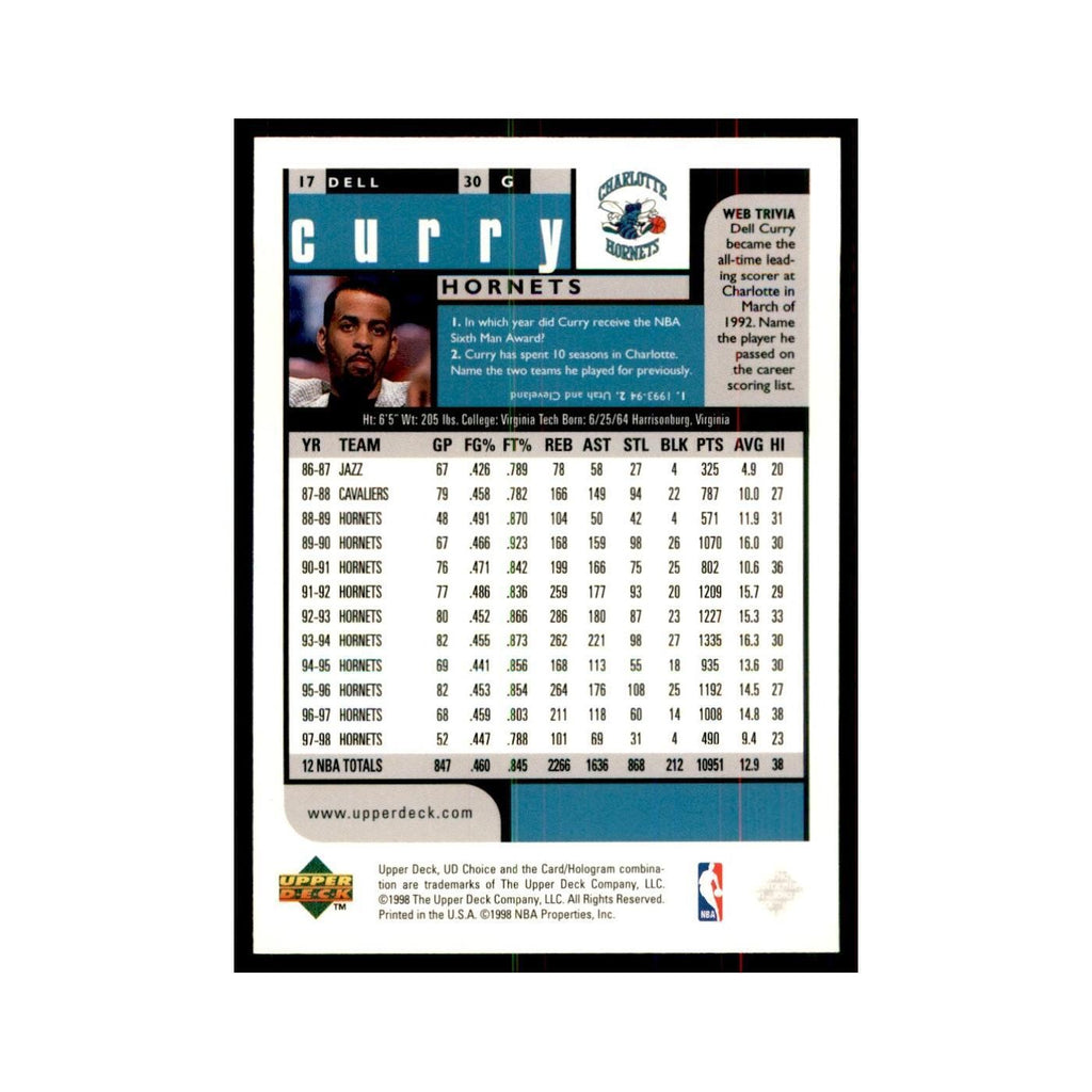 1998 UD Choice Dell Curry Basketball Cards #17