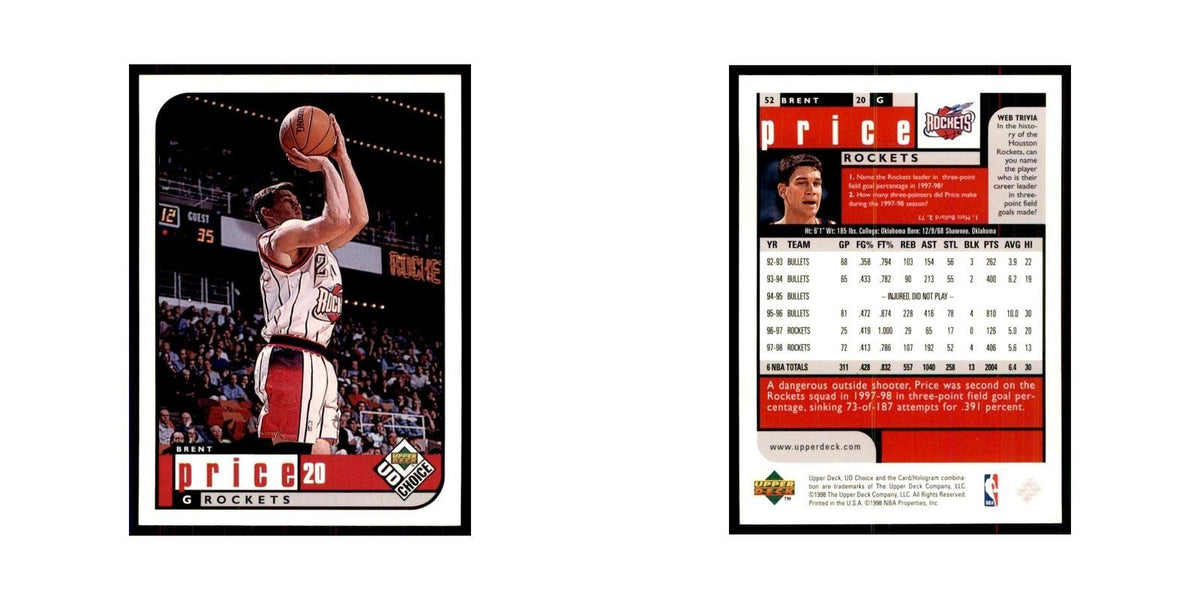 1998 UD Choice Brent Price Basketball Cards #52