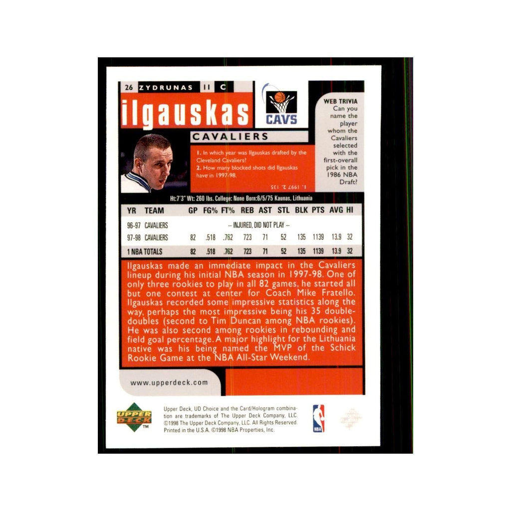 1998 UD Choice Zydrunas Ilgauskas Basketball Cards #26