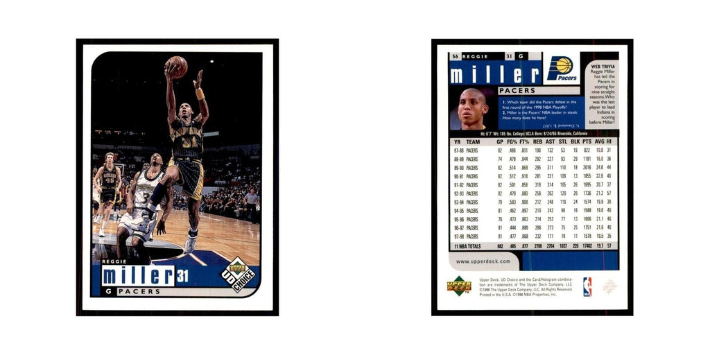 1998 UD Choice Reggie Miller Basketball Cards #56